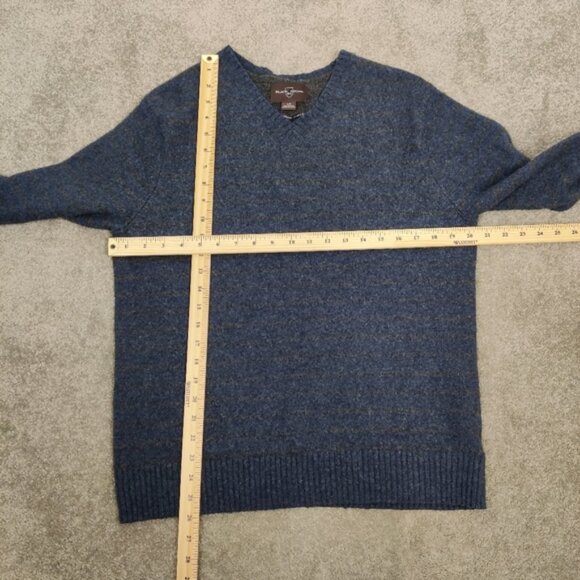 Black Brown 1826 Men's Striped V-neck Wool Sweater Blue Gray Lambswool Old Money - Picture 5 of 9